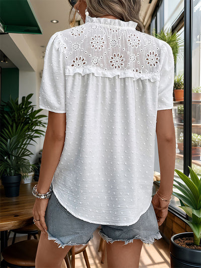 White V-neck Jacquard Shirt