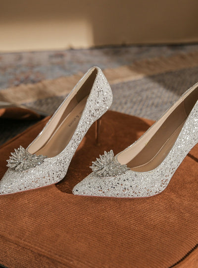 Sequin Crystal Pointed Rhinestone Wedding Shoes