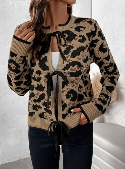 Leopard Bow Tie Knitted Sweater