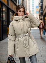 Casual Slim Waist Hooded Cotton-padded Jacket Coat