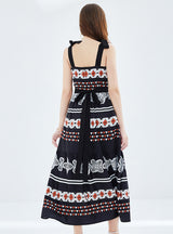 Holiday Bow Vintage Printed Pleated Dress