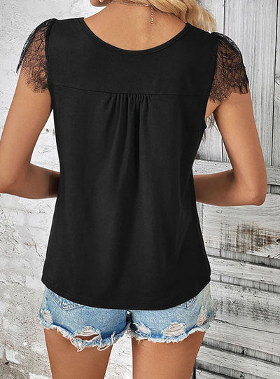 Short-sleeved Black Lace Top