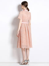 Lapel Heavy Industry Openwork Lace Dress