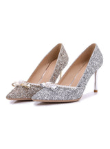 High-heeled Pointed Sequined Pearl Butterfly Wedding Shoes