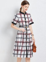 Retro Plaid Striped Dress With Belt