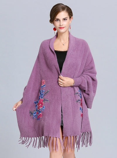 Embroidered Knitted Shawl Cloak