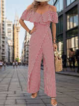 Wide-leg Striped Suspenders Jumpsuit