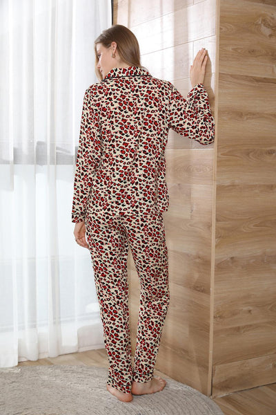 Leopard Print Long-sleeved Trousers Pajamas Suit