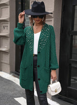 Long Beaded Sweater Cardigan Coat