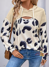 Hollow Splicing Hoodie Printing Fake Two Pieces Top