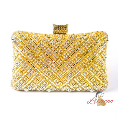 Diamond-encrusted Oblique Hanging Clutch Bag