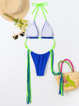 Sexy Contrast Color Integrated Tassel Bikini