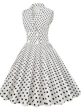 Lapel Sleeveless Breasted Polka-dot Retro Dress