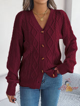 Casual V-neck Lantern Sleeve Button Sweater Coat