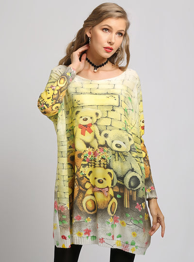 Loose Cartoon Bear Printed Sweater