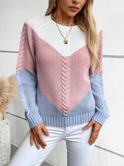 Retro Loose Contrast Twisted Sweater