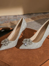 Sequin Square Buckle Pointed Wedding Shoes