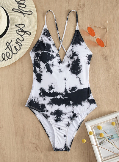 Black and White Printed One-piece Bikini