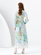 Retro Lantern Sleeves Printed Dress