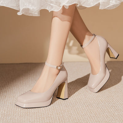 Waterproof Platform PU Thick Heels Shoes