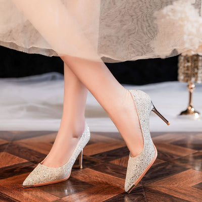 Metal Head Sequined Banquet Wedding Shoes