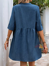 Loose Short-sleeved Solid Color V-neck Dress