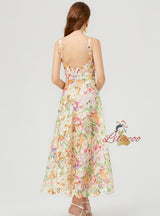 Colored Three-dimensional Flower Suspender Lace Dress