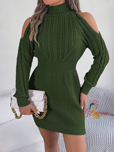 Leisure Semi High Neck Lantern Sleeve Sweater Dress