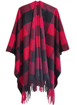 Thickened Plaid Fringed Split Shawl