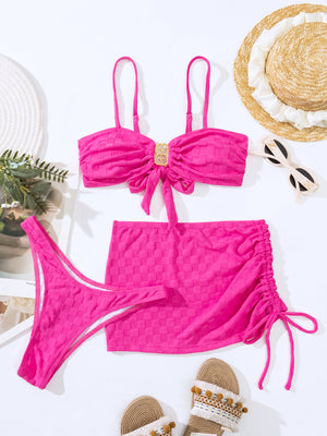 Sexy Swimming Solid Color Three-piece Bikini