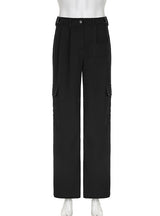 High Waist Straight Pocket Retro Pant