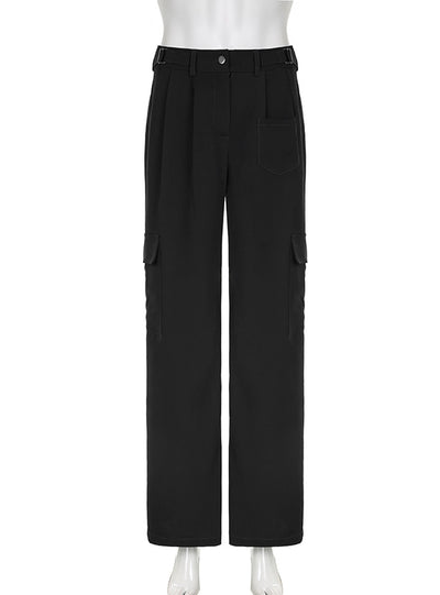 High Waist Straight Pocket Retro Pant