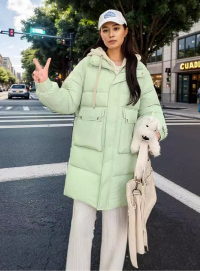 Long Fake Two-piece Hooded Cotton-padded Jacket