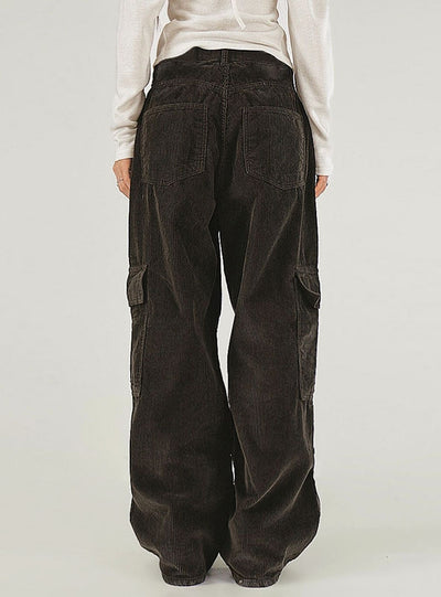 Corduroy Pocket Straight Retro Pants