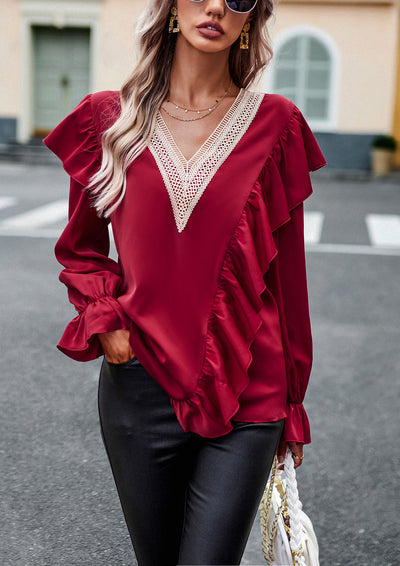 Women V-neck Long Sleeve Shirt