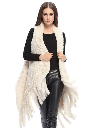 Hand-woven Fringed Vest Fur Shawl