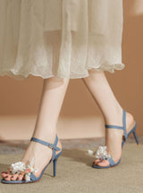 Open-toed Stiletto Sandals Denim Heels