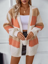 Cardigan Loose Lantern Sleeve Striped Sweater