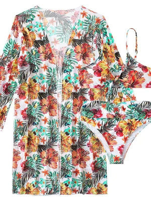 Long-sleeved Three-piece Printed Swimsuit