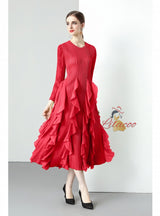 Women Long-sleeved Pleats Slim Dress