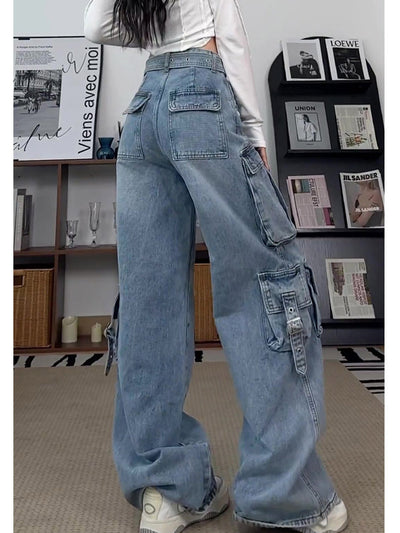 Wide Leg Pockets High Waist Loose Jeans