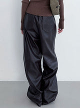 Loose PU Leather High Waist Casual Pants