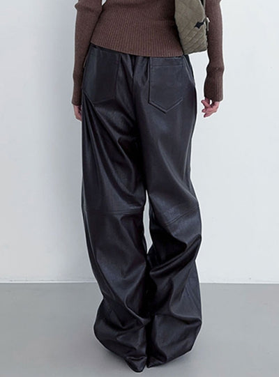 Loose PU Leather High Waist Casual Pants