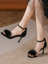 Summer Mink Fur High-heeled Sandals