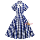 Plaid Bow Tie Short Sleeve Dress