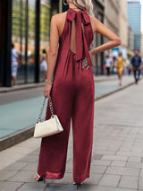 Solid Color Halter Straight Jumpsuit