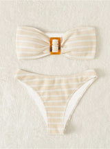 Fashion Threaded Fabric Striped Swimsuit