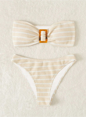 Fashion Threaded Fabric Striped Swimsuit