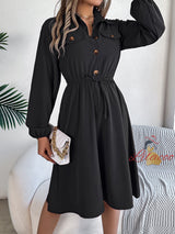 Casual Button Long Sleeve Shirt Dress