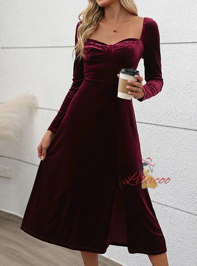 Party Velvet Slit Long Sleeve Dress